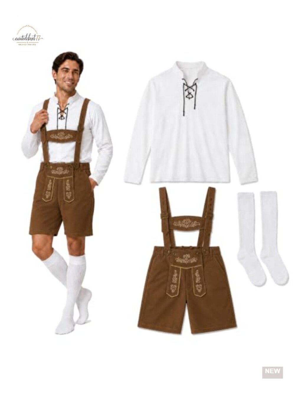 Men's 3 Piece Oktoberfest Costume Set Lederhosen Jumpsuit Shirt Socks